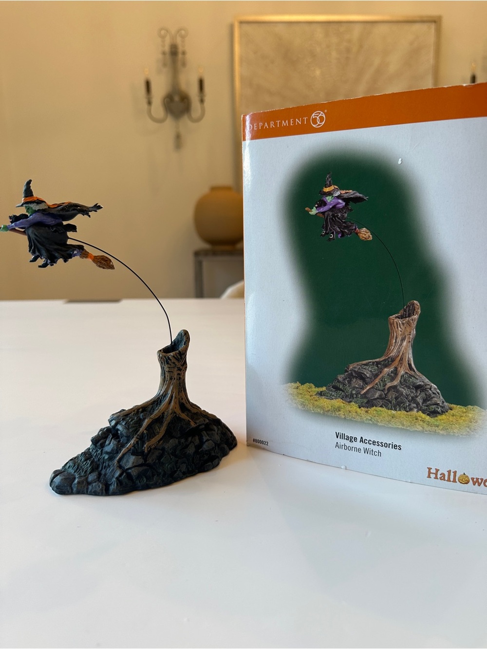 Department 56 Witch on Broom with Black, Purple & Orange Accents